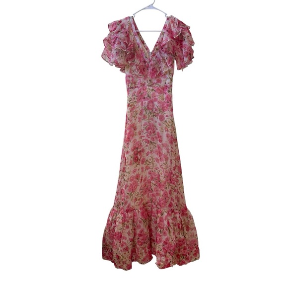 🆕 BYTIMO Organza Floral Tieback Maxi Dress in Pink Daisy Sz XS - Picture 2 of 8